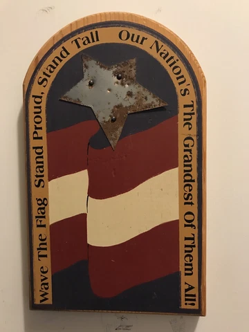 Vintage Patriotic Home Decor - AMERICANA - Wood Plaque Rustic Flag and Star Cover