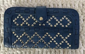 Urban Expressions Handbag Clutch Wallet Blue Studded Snap Organizer - Picture 1 of 8