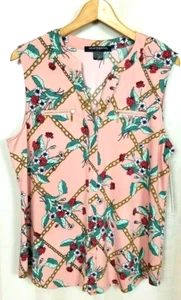 Sharagano NWT Women's Size Large Accented Split Neck Sleeveless Stretch Knit Top - Picture 1 of 12