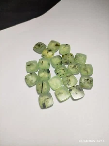 Prehnite Checker Cut Cushion 16mm with Unique Black Inclusions - Picture 1 of 8