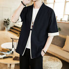 Mens Short Sleeve Cardigan Japanese Yukat Shirt Kimono Casual Loose Daily Top