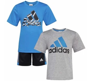 Adidas 3 Piece Activewear Short Set Boy’s Size  5 Blue/Black/Grey NEW - Picture 1 of 8