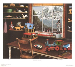 Allen Montague Zimmerman Toy Shop Mountain Snow Window Scenery 22x19.5 in - Picture 1 of 3