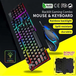 T6 Gaming Keyboard and Mouse Set for PC Laptop Rainbow Backlight USB Ergonomic - Picture 1 of 12