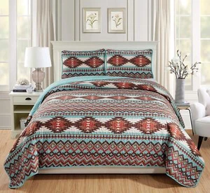 Rustic Southwestern Quilt Stitched Western Bedspread Bedding Set with Tribal ... - Picture 1 of 1