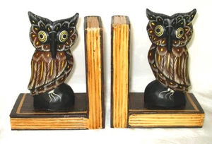 Buchstützen Eulen Holz Buchstütze Buchecken Eule Deko Eulendeko Uhu Holzeulen - Bild 1 von 1