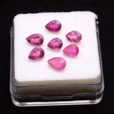 7 Pcs Natural Mozambique Ruby 6mm-7mm Pear Faceted Cut Stunning Loose Gemstones - Image 1 of 4