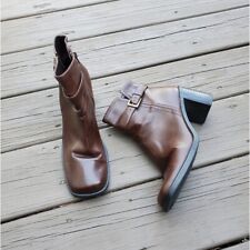 Vintage 90s y2k Bratz Brown Vegan Leather Chunky Heel Square Toe Ankle Boots 9.5