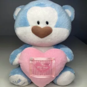 Peluche orsacchiotto Morning Glory orso blu 9" con cuore rosa *LEGGI* - Foto 1 di 11