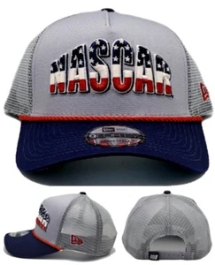 Nascar New Era 9Forty Americana Gray Blue Retro Mesh Trucker Snapback Hat Cap - Picture 1 of 7