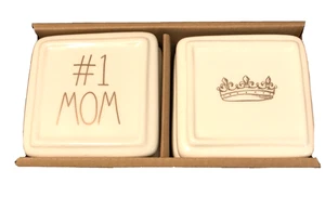 New Rae Dunn # 1 MOM Mini Jewelry Vanity Trinket Box Set Of 2 Mothers Gift - Picture 1 of 5