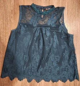 Tanktop ärmelloses Shirt Damen Alice blau XL Spitze grün - Bild 1 von 4