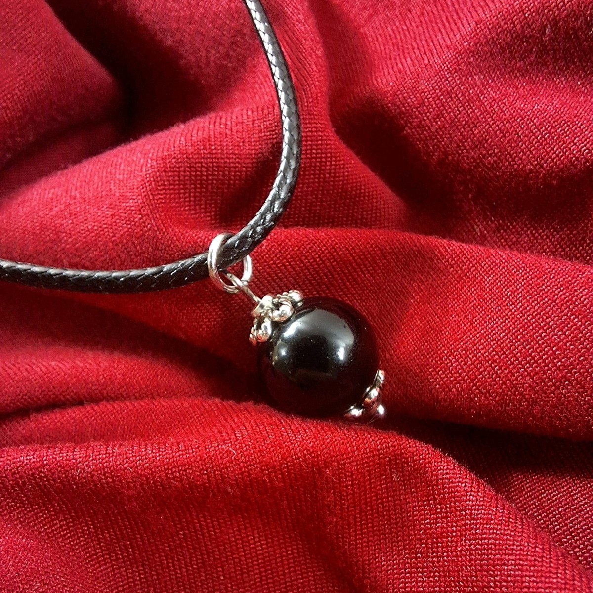 Ciondolo Ossidiana Nera A Forma Di Goccia - Con Cordino In Pelle Nera - Foto 4