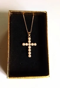 Crystal Pearl Cross Pendant Necklace with Adjustable Chain - Picture 1 of 1