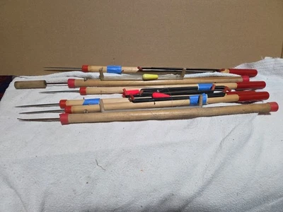 批量 (6) 件 复古木质冰钓竿 原件 带线 — 第 1/3 张图片