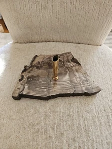 Vintage Mid Century Petrified Wood Slab Desk Pen Holder Gold Color - Picture 1 of 4