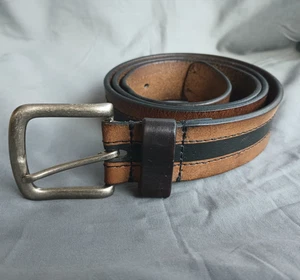 Mens 1-3/8" Wide Brown Black Genuine Leather Work Belt Size 38 - Picture 1 of 22