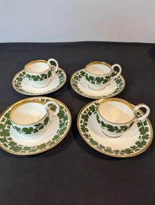 Meissen Green Ivy Cup & Saucer Sets (4) – 6 oz – 19th Century – First Quality - Picture 1 of 10