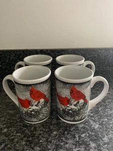 Red Cardinal & Gray Kaffeetassen. Set If 4. NEU - Bild 1 von 18