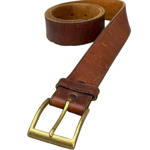 Vintage Western Patina Brown Leather Brass Buckle 1.5" Wide Belt Men 34" - Picture 1 of 8