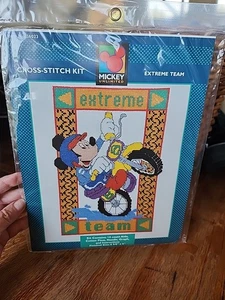 NOS Disney Mickey Mouse Unlimited Counted Cross Stitch Kit Motorcycle Motocross  - Picture 1 of 14