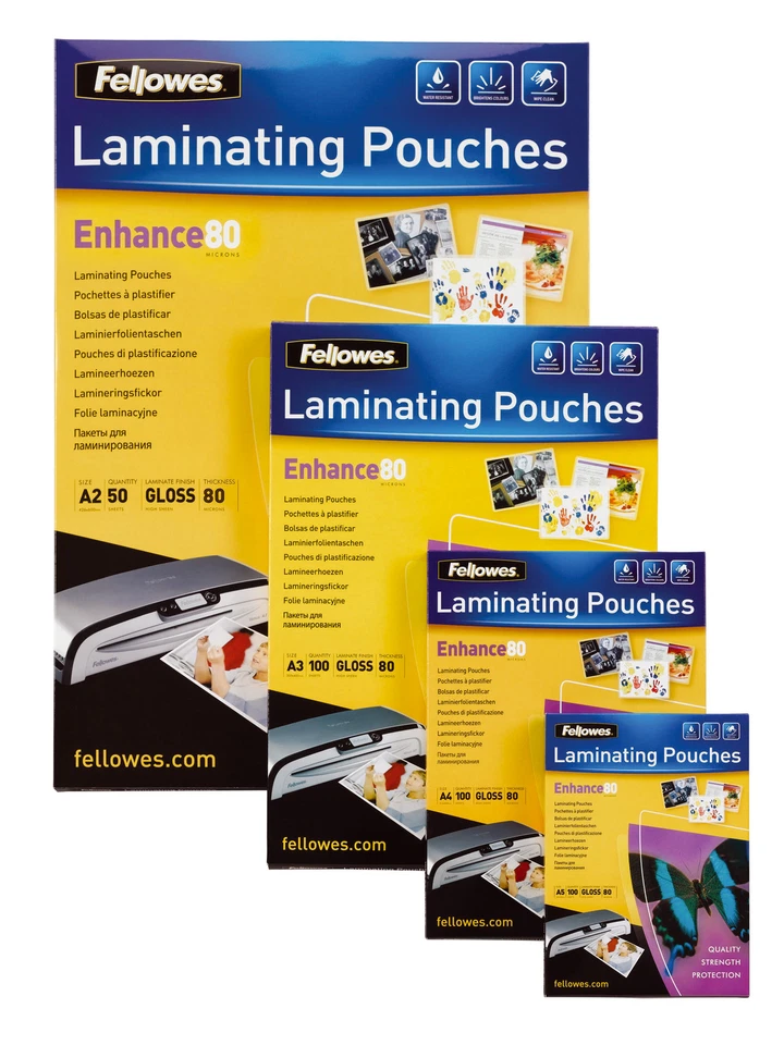100x Fellowes Laminierfolien A4 2 x 80 mic Laminiertaschen Folientaschen