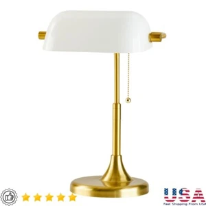 Modern Glass Banker Desk Lamp Vintage Brass Base Adjustable Shade Home Office - Picture 1 of 7