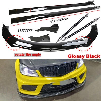 For Mercedes Benz Front Bumper Lip Body Spoiler Splitter Side+Skirt Strut Rod/ — 第 1/4 张图片