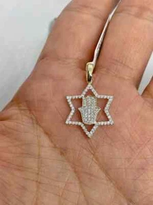 1.40Ct Round Cut Lab Created Star Of David Hamsa Pendant 14K Yellow Gold Plated - Picture 1 of 6