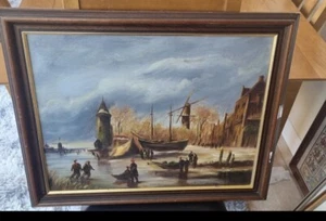oil painting Of Ships At Coast framed - Picture 1 of 19