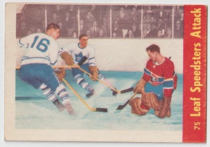 1955-56 Parkhurst # 75 Leafs Speedsters Attack CREASE FREE !! - Picture 1 of 2