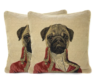 2 PC 18' Pet Pillow Cover Cute Décor Dog Vintage Pug Napoleon Bownparte Cushion - Image 1 of 4