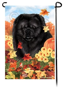 Falling Leaves Garden Flag - Black Chow Chow - Picture 1 of 1