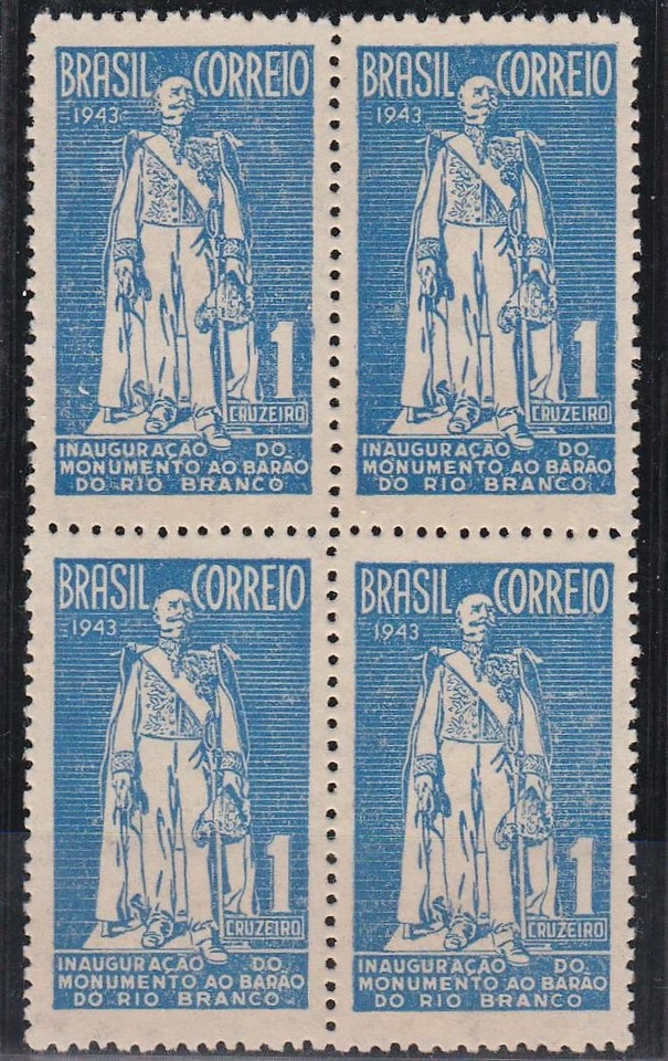 BRAZIL 1944 Jose Maria da Silva Paranhos, 1845-1912 - MNH block of stamps - Image 1 of 1