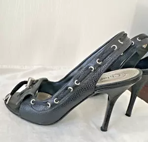 Chloe Black Leather Fringes High Heel Slingback Sandals Size 38.5 ITALY - Picture 1 of 14