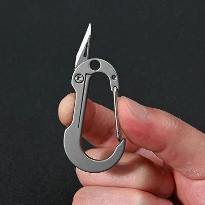 TC4 Titanium Key chain Carabiner w/ Cutter Knife EDC Outdoor Travel Camping Tool - Image 1 of 4