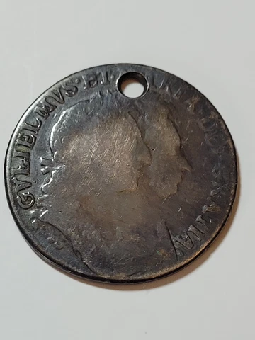 1693 ENGLAND GREAT BRITAIN WILLIAM & MARY 1 SHILLING KM#480 HOLED Cover