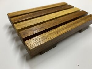 Bathroom Wooden Iroko Wood Soap Dish Drain Tray Holder Storage Rack Plate