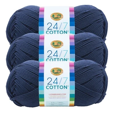 (3 Pack) Lion Brand Yarn 761-110 24/7 Cotton® Yarn, Navy