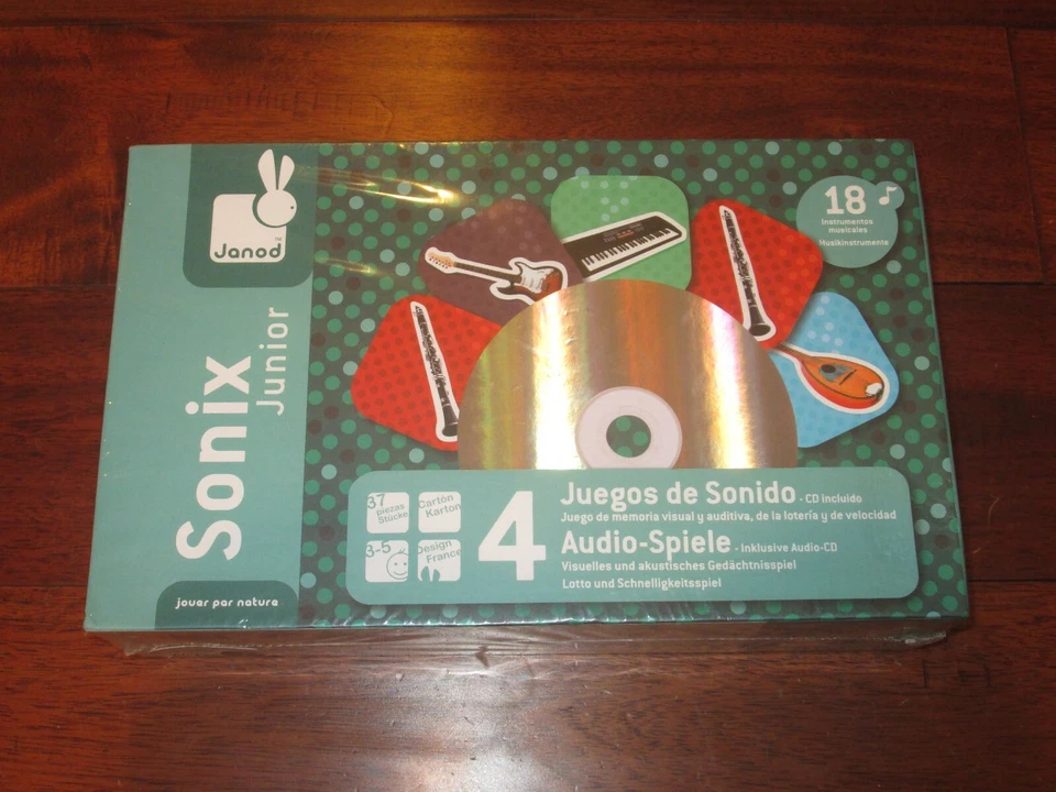Janod Sonix Family Game Animal Sounds 4 Games Audio Visual Memory Bingo CD - Image 1 of 1