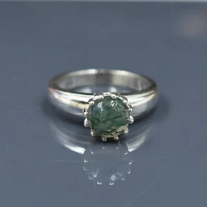 Natural Moss Agate Ring  Solitaire Ring 925 Sterling Silver Ring Women Ring - Picture 1 of 5