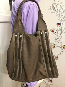 LIEBESKIND BERLIN Brown Soft  Leather With Braided Suede And Studs Boho Bag $269