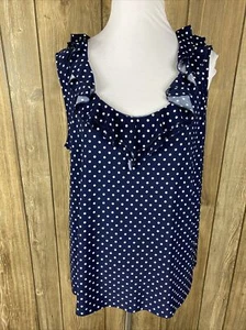 Chaps Womens Navy Blue Polka Dot Ruffle Tank Top Size P XL - Picture 1 of 4
