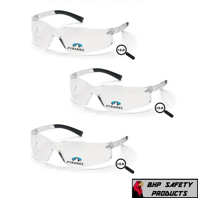 PYRAMEX ZTEK READER SAFETY GLASSES CLEAR BIFOCAL +2.00 LENS S2510R20 (3 PAIR)