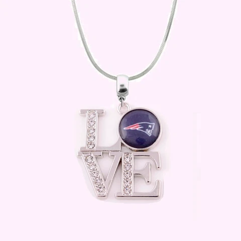 "NFL New England Patriots 925 Sterling Silver Team Love Necklace W/Rhinestones" Cover