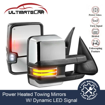 Chrome Power Heated LED Signal Tow Mirrors For 03-07 Chevy Silverado GMC Sierra - Image 1 of 4