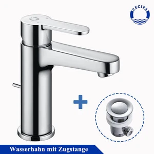 Waschtischarmatur mit Zugstange Wasserhahn Waschbecken Mischbatterie Badarmatur - Bild 1 von 11
