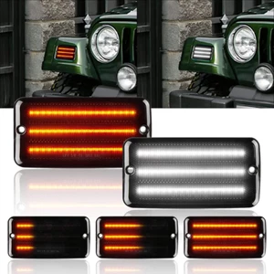 Sequential Amber LED Front Turn Signal Light White DRL for 97-06 Jeep Wrangler - Picture 1 of 12