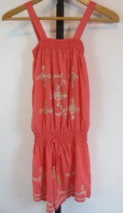Joyous and Free Sleeveless Summer Romper Girls Size 12 Orange Embroidered Sequin - Picture 1 of 11