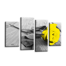 Floral Rose Wall Art Grey White Yellow Flower Love Home Canvas Split 44 X 27"